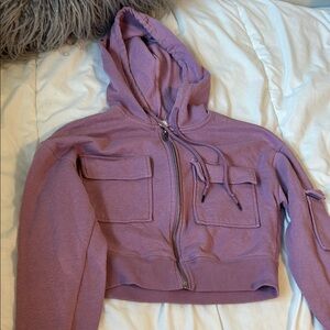 Purple Cropped Hoodie with Pockets